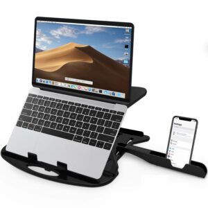 Adjustable Portable Laptop Stand with Phone Holder - Black