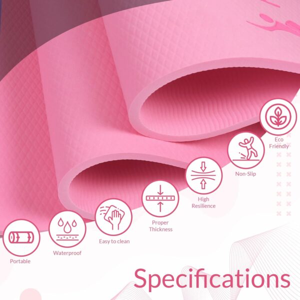 Eco-Friendly 6mm Anti-Slip Yoga Mat with Carrying Strap - Pink - Image 4