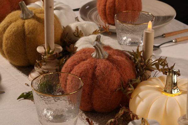 Handmade Yellow Woollen Pumpkin Set of 2 for Fall Decor - Image 4