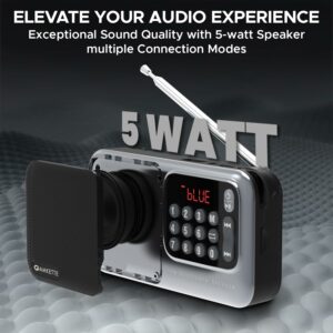 Pocket Mate Digital FM Radio with Bluetooth Speaker - 8H Playtime, Type C Charging, Antenna, Multiple Playback