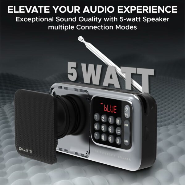 Pocket Mate Digital FM Radio with Bluetooth Speaker - 8H Playtime, Type C Charging, Antenna, Multiple Playback