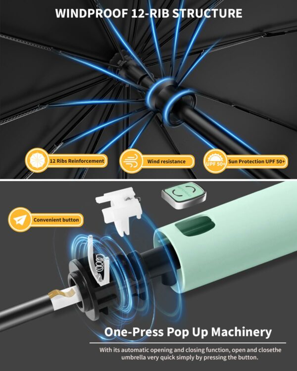 23 Inch Windproof Travel Umbrella with Auto Open/Close - Image 3