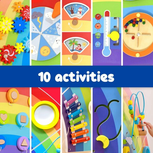 Rainbow Montessori Activity Wall Panel - Wooden Sensory Playboard for Kids 1-6 Years - Image 5