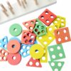Kids Wooden Geometric Blocks Stacker Shape Sorter - 5 Columns