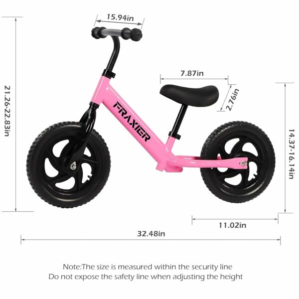 12 Inch Balance Bike for Kids 2-5 Years - Adjustable Height, Pink - Image 3