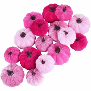 Set of 16 Faux Velvet Pumpkins in Pink for Fall Decor