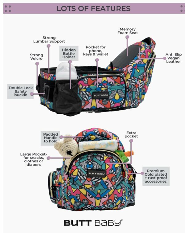 Ergonomic Baby Carrier with Hip Seat & In-Built Diaper Bag - Image 2