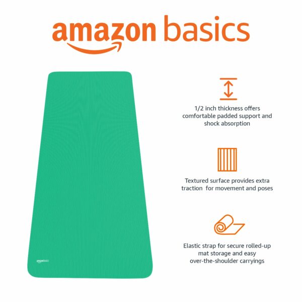 Extra Thick 13mm Yoga Mat with Carrying Strap - Green - Image 2