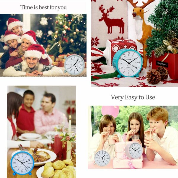 Silent Analog Alarm Clock with Night Light - 5 Colors - Image 3