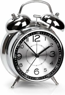 Loud Twin Bell Alarm Clock for Heavy Sleepers - Metal Silver