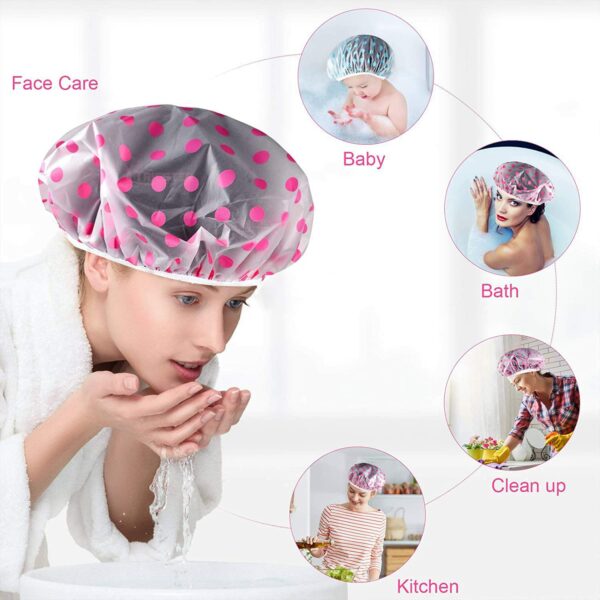 Set of 6 Reusable Waterproof Shower Caps for Women - Free Size - Image 2