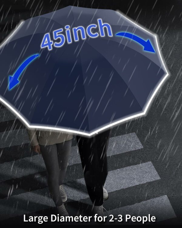 Windproof 45 Inch 3-Fold Umbrella with Reflective Stripe - UV Protection - Image 3