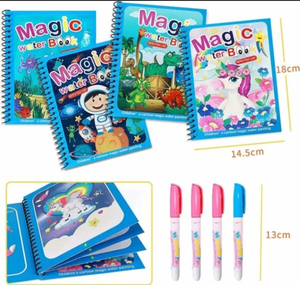 4-Pack Water Magic Coloring Books with Refillable Pens - Mess-Free Fun - Image 4