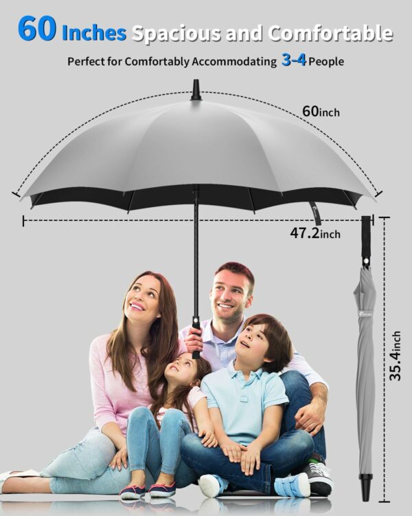 60 Inch Windproof Golf Umbrella for 2-3 People - Waterproof & UV Protection - Image 2