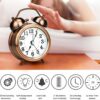 Vintage Table Alarm Clock with Night LED Light - Copper