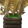 Artificial Golden Leaves Flowers Bunch with Wooden Pot - 30cm