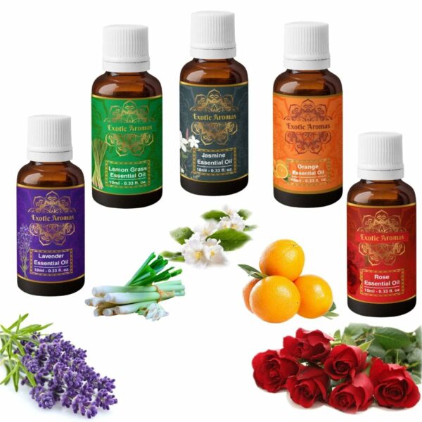 Pack of 5 Essential Oils - Lavender, Lemongrass, Jasmine, Orange, Rose - Image 2
