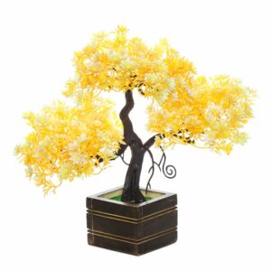 Artificial Mini Plant Bush with Brown Pot - 10x8 Yellow