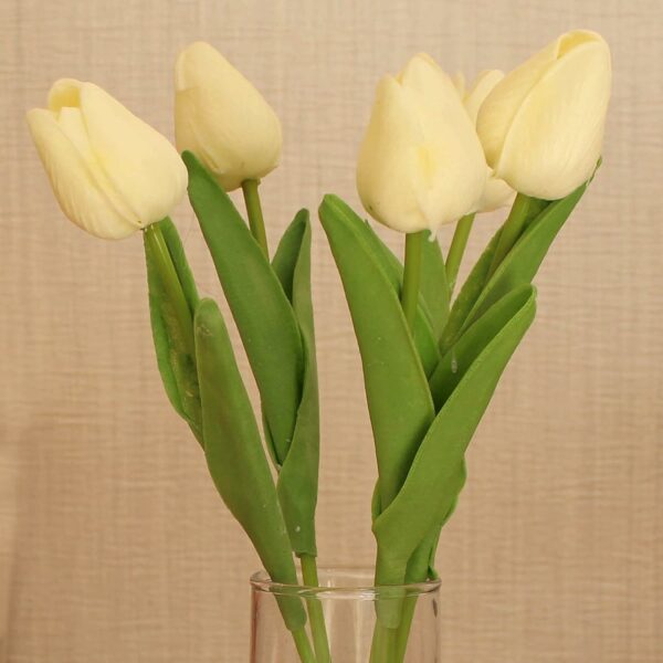 5 Pcs Artificial Tulip Flowers Bunches for Home Decor - Cream - Image 6