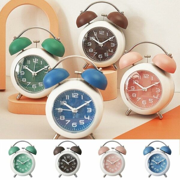 Vintage Twin Bell Alarm Clock with Night LED Display - Pink - Image 4
