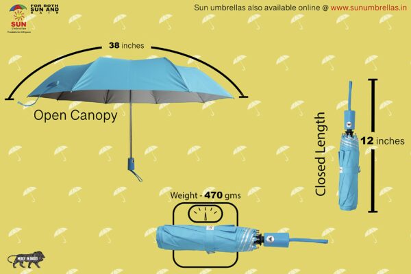 3 Fold Automatic Open Umbrella with UV Protection - Blue - Image 5