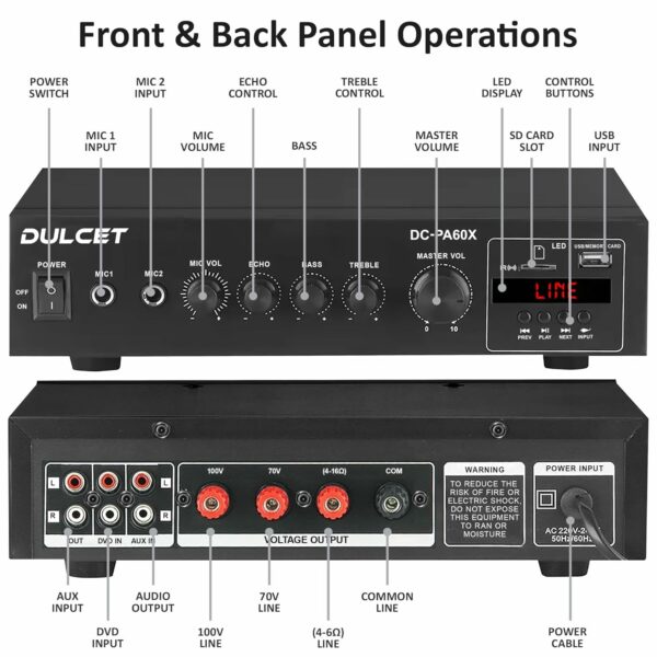 60W High Power Mono PA Amplifier for Wall & Ceiling Speakers - Image 4