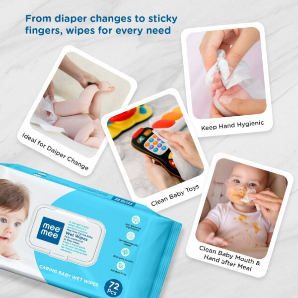 Caring Baby Wet Wipes with Aloe Vera - 72 Pcs (Pack of 3) - Image 5