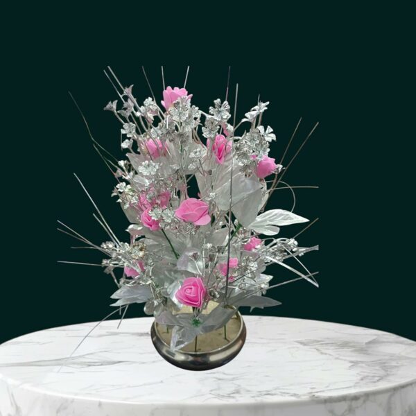 Artificial Pink Flower Pot with Silver Leaf - 40cm Home Decor - Image 5