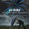 Windproof 45 Inch 3-Fold Umbrella with Reflective Stripe - UV Protection