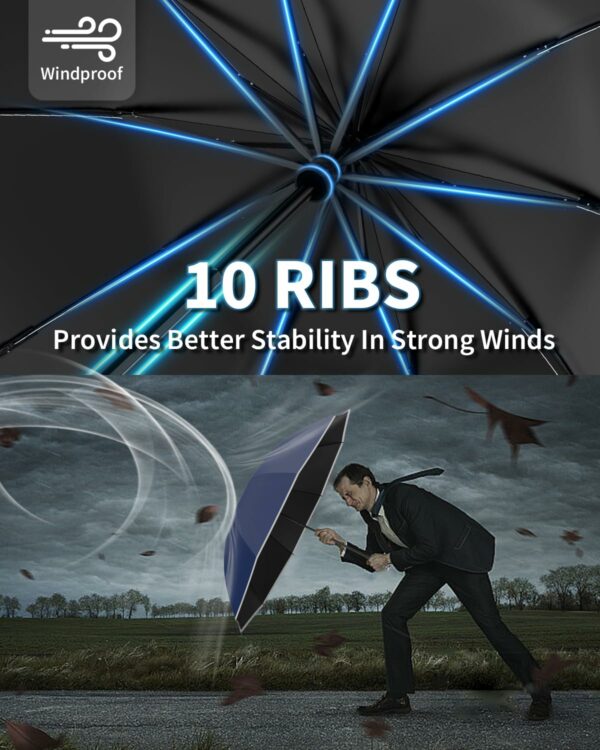 Windproof 45 Inch 3-Fold Umbrella with Reflective Stripe - UV Protection - Image 4