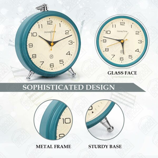 Silent Analog Alarm Clock - Vintage Design, Loud Alarm, 13 cm Blue - Image 4