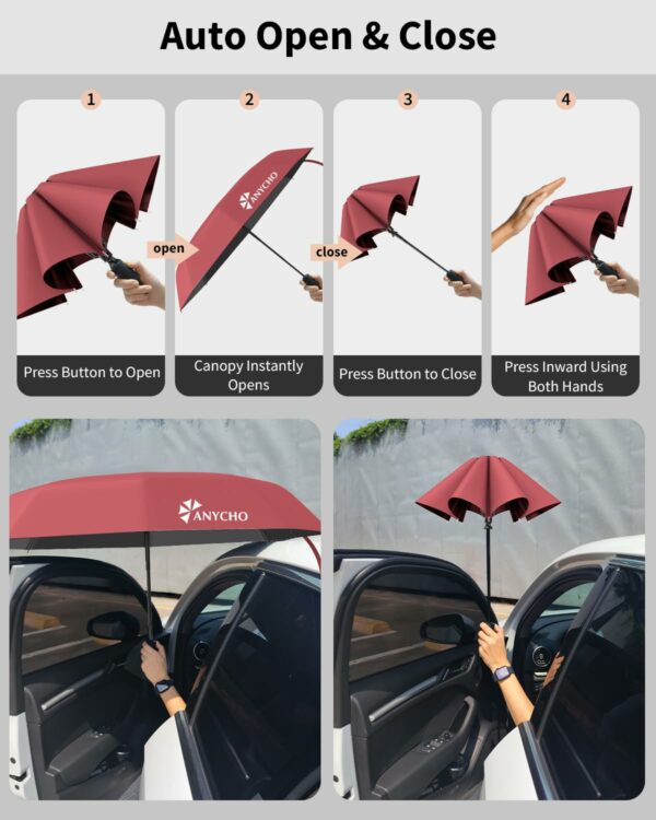 Compact 3-Fold Travel Umbrella with Carabiner Handle for UV Protection & Rain - Image 5