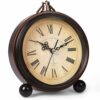 Vintage Silent Battery Alarm Clock with Night Light - 10cm