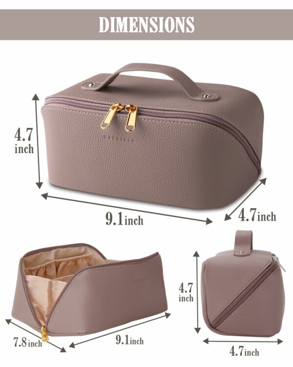 Large Capacity Litchi Leather Makeup Bag for Women - Pink - Image 2
