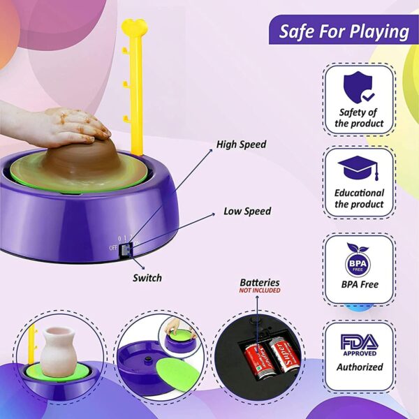 Kids Pottery Wheel Kit - Battery Operated Arts & Crafts Set - Image 5