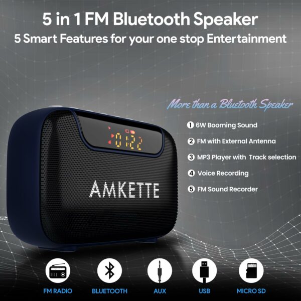 5 in 1 Portable FM Radio with Bluetooth & Recording - Image 2