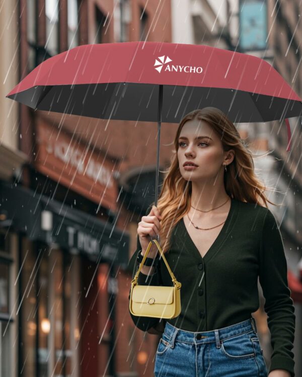 Compact 3-Fold Travel Umbrella with Carabiner Handle for UV Protection & Rain - Image 6