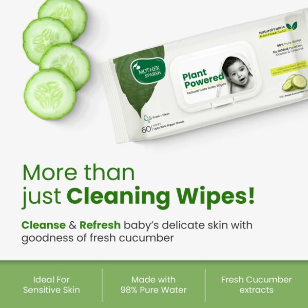 Natural Baby Wet Wipes - Plant-Based, Cucumber Extract, 60 Pcs (Pack of 3) - Image 4