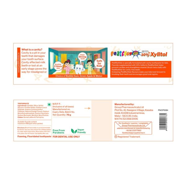 Anticavity Fluoride Toothpaste for Kids - Green Apple & Orange - 70g x 2 Pack - Image 4