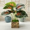 Small Artificial Silk Plants in Wooden Pot for Home & Office