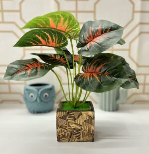 Small Artificial Silk Plants in Wooden Pot for Home & Office