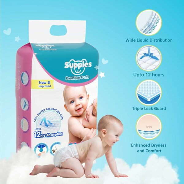 Supples Premium Baby Diaper Pants XL - 54 Count, 12 Hrs Absorption - Image 4