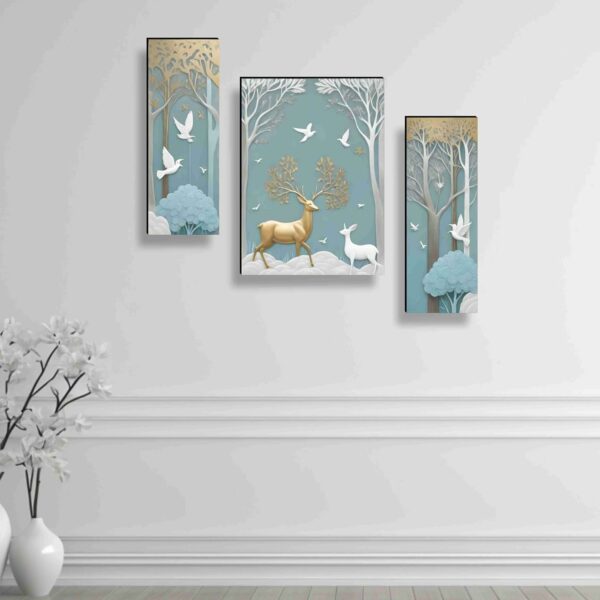 Set of 3 Deer Paintings for Wall Decoration - Large Framed Artwork - Image 3