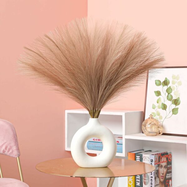3 Pcs Faux Pampas Grass - 17 inch Artificial Fluffy Flowers for Home & Office Decor - Image 3
