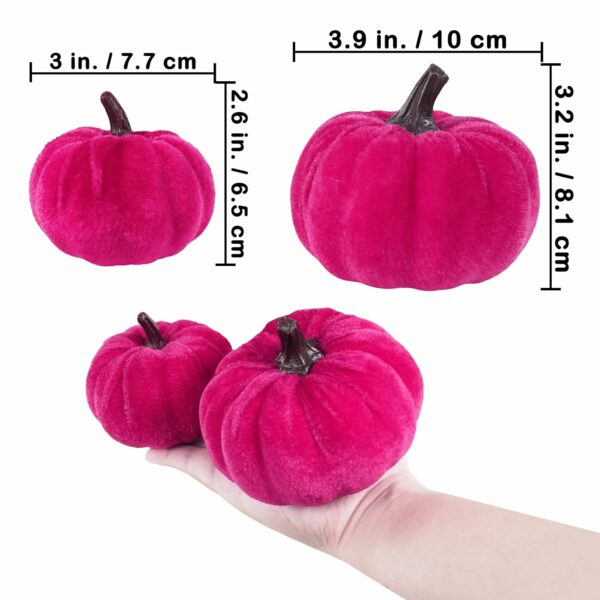Set of 16 Faux Velvet Pumpkins in Pink for Fall Decor - Image 3