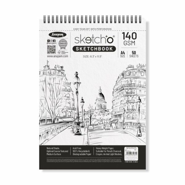 A4 Sketch Book - 140 GSM Acid-Free Paper, 50 Sheets