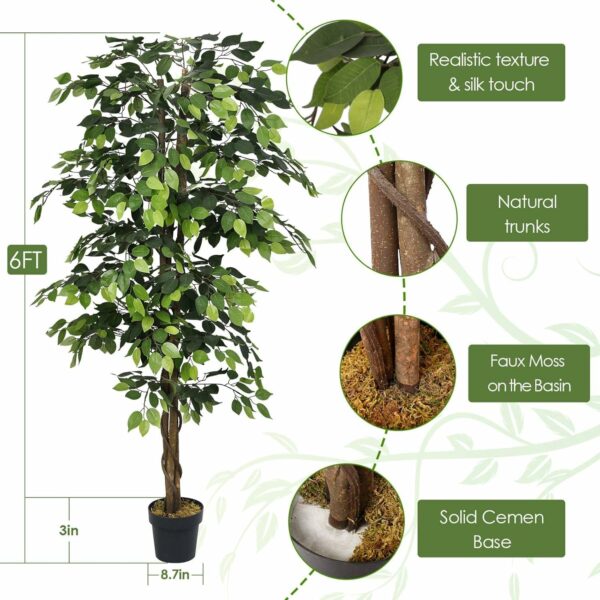 6ft Artificial Ficus Tree with Realistic Silk Leaves for Home Decor - Image 2