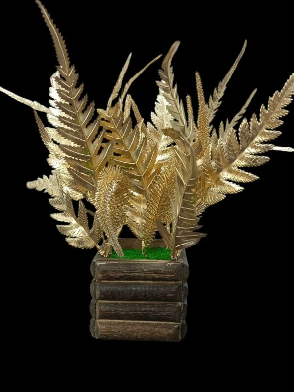 Artificial Golden Leaves Flowers Bunch with Wooden Pot - 30cm - Image 4