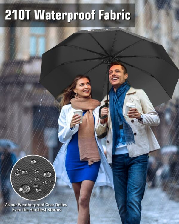 Compact Windproof Travel Umbrella with Carabiner Handle - Image 3