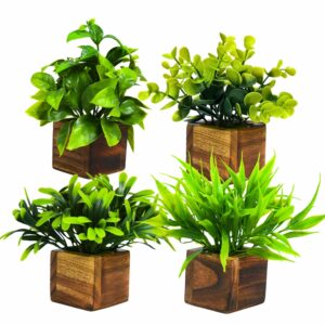 4 Pack Artificial Potted Eucalyptus Plants in Wooden Pots